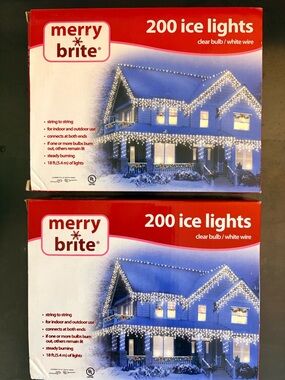 Merry Brite 200 Christmas Ice Icicle Lights - 2 boxes